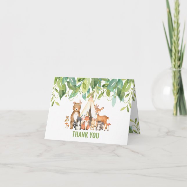 Tribal Woodland Animals Baby Shower Forest Neutral Thank You Card (Front)