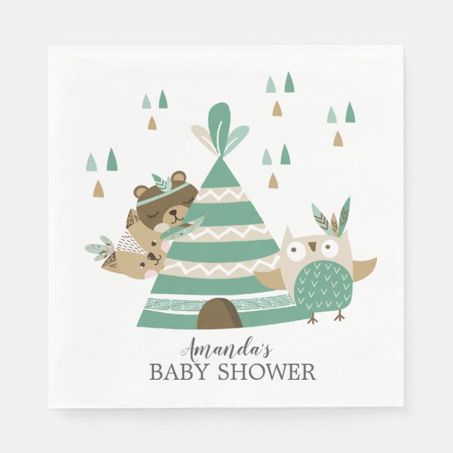 Tribal Woodland Animals Baby Shower Paper Napkins (Front)