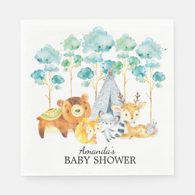 Tribal Woodland Animals Baby Shower Paper Napkins (Front)