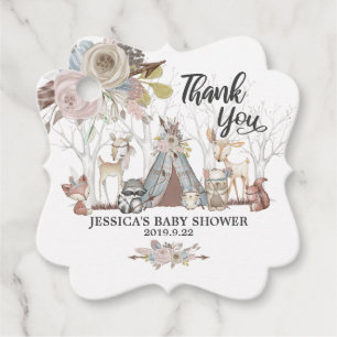 Tribal Woodland Animals Baby Shower Thank You Girl Favour Tags