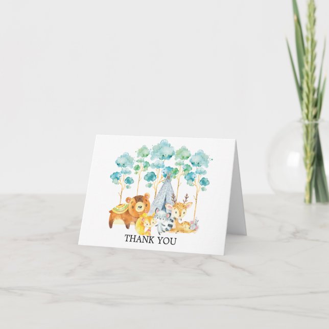 Tribal Woodland Animals Baby Shower Thank You Note Card (Front)
