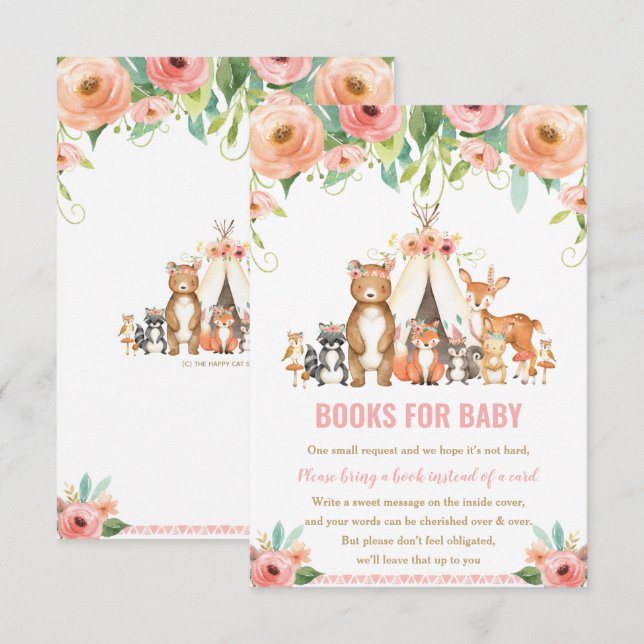 Tribal Woodland Animals Floral Books for Baby Card (Front/Back)