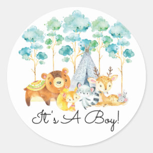 Tribal Woodland Animals It' a Boy Favour Sticker