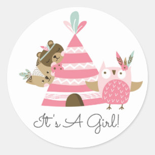 Tribal Woodland Animals It' a Girl Favour Sticker
