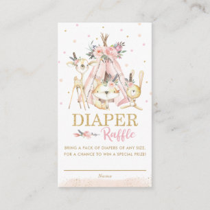 Tribal Woodland Animals Pink Floral Diaper Raffle Enclosure Card