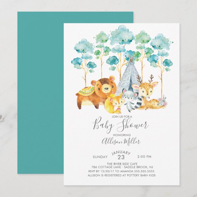Tribal Woodland Baby Shower Invitation (Front/Back)