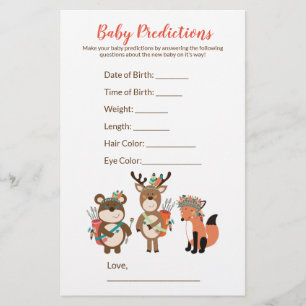 Tribal Woodland Baby Shower Predictions Game