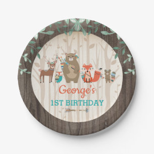 Tribal Woodland Birthday Forest Animal Baby Shower Paper Plate