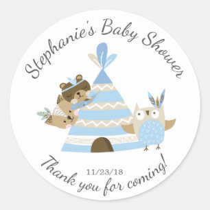 Tribal Woodland Boys Baby Shower Favour Sticker