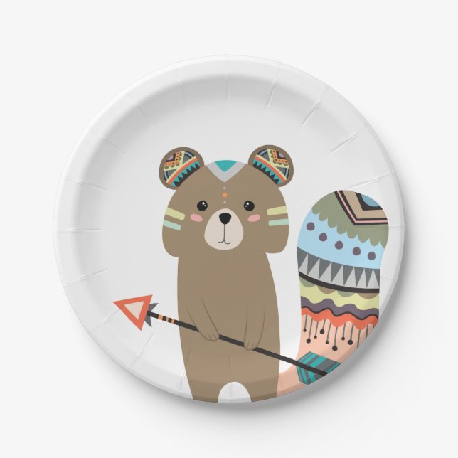 Tribal Woodland Forest Birthday Boho Baby Squirrel Paper Plate (Front)