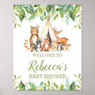Tribal Woodland Greenery Baby Shower Welcome Sign