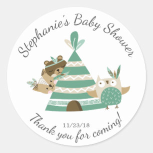 Tribal Woodland Neutral  Baby Shower Favour Sticke Classic Round Sticker