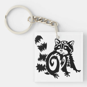 Tribal Woodland Raccoon Design Key Ring