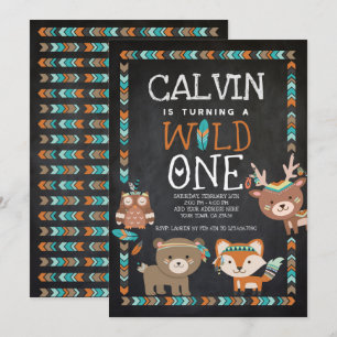 Tribal Woodland, Wild One, 1st Birthday Invitation