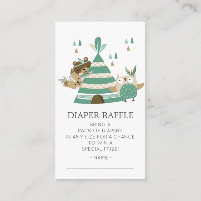 Tribal Woodland Wild One Baby Shower Diaper Ticket Enclosure Card (Front)