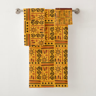 Tribal Yellow Brown Minimal Pattern Bath Towel Set