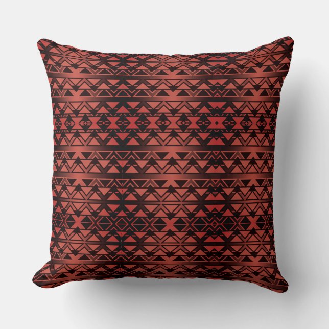 Tribal ZigZag triangles on gradient dark salmon  Cushion (Front)