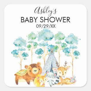 TribalWoodland Animals Baby Shower Favour Sticker