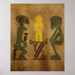 tribe warrior ritual scene rock carving poster