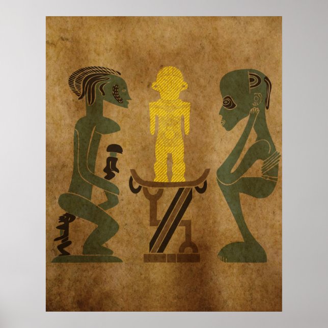 tribe warrior ritual scene rock carving poster (Front)
