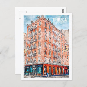 Tribeca New York Famous Travel Watercolor Sketch Postcard
