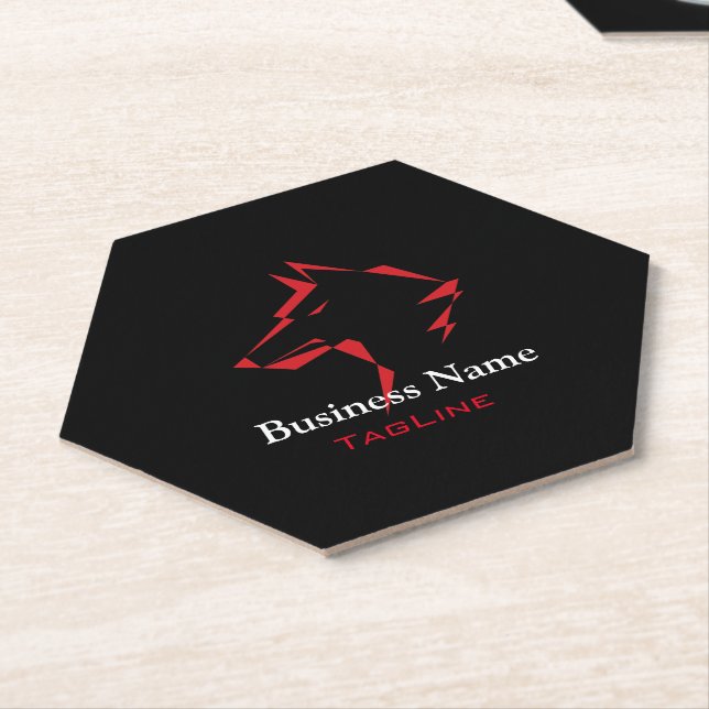 TribeWolf Red on Black Business Card Paper Coaster (Angled)