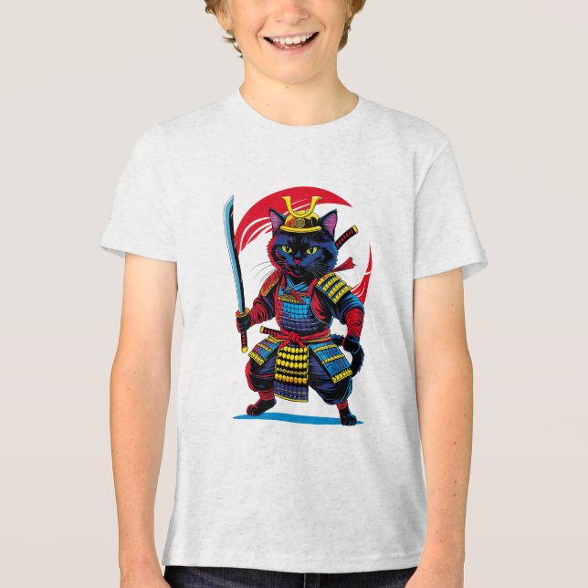 Triblend short manga shirt Samurai cat (Front)