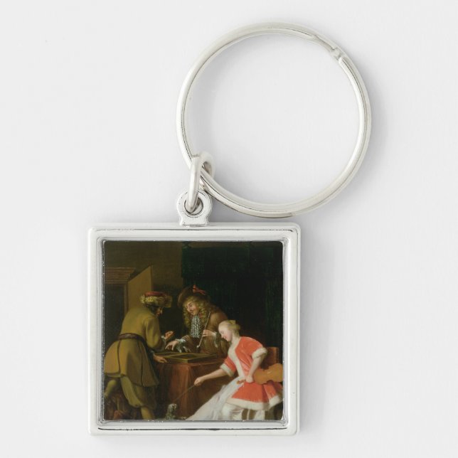 Tric-trac Players with a Lady and Her Dog Key Ring (Front)