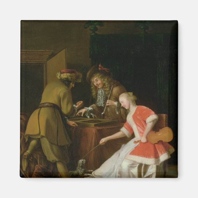 Tric-trac Players with a Lady and Her Dog Magnet (Front)