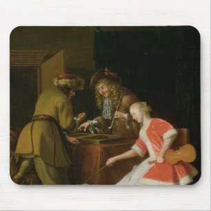 Tric-trac Players with a Lady and Her Dog Mouse Mat
