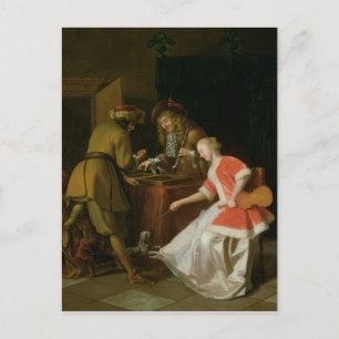 Tric-trac Players with a Lady and Her Dog Postcard