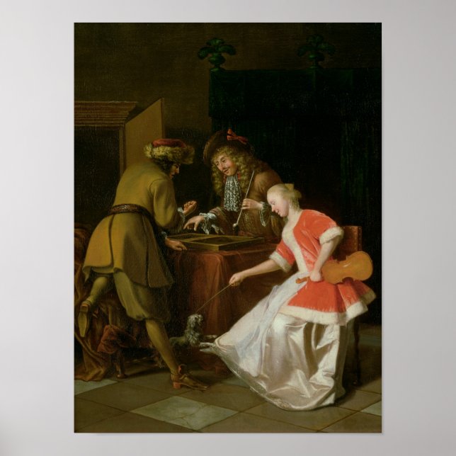 Tric-trac Players with a Lady and Her Dog Poster (Front)