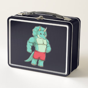 Triceratops as Bodybuilder at Bodybuilding Metal Lunch Box