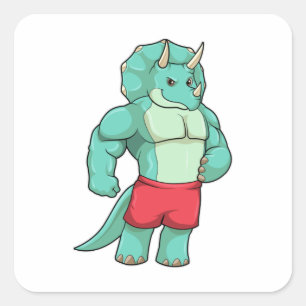 Triceratops as Bodybuilder at Bodybuilding Square Sticker