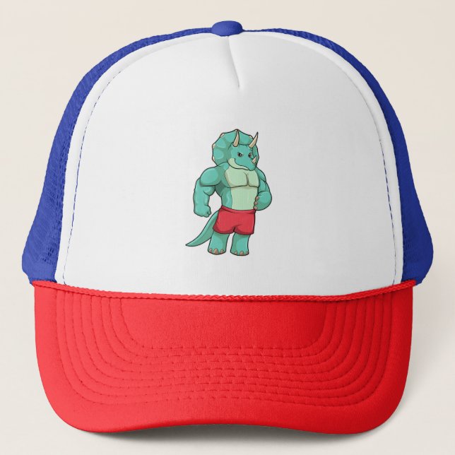 Triceratops as Bodybuilder at Bodybuilding Trucker Hat (Front)