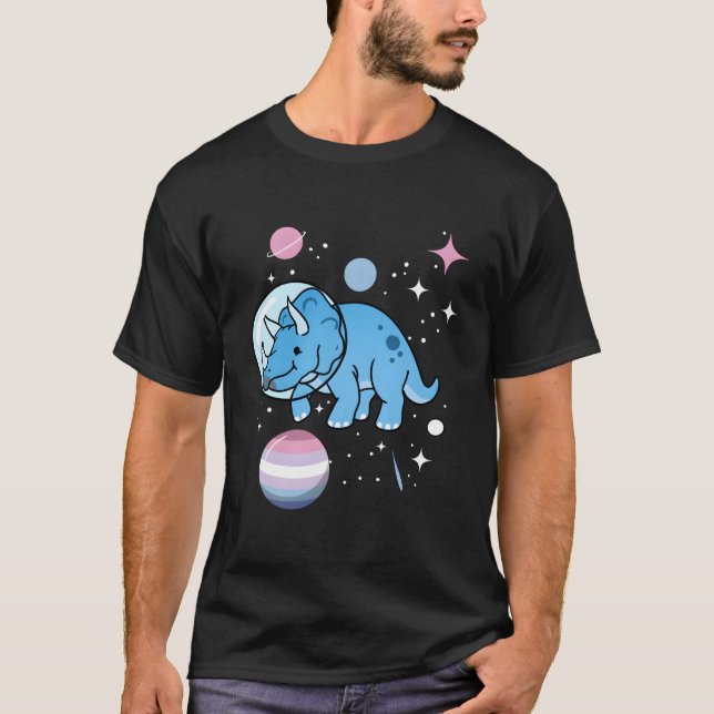 Triceratops Astronaut Bigender Pride T-Shirt (Front)