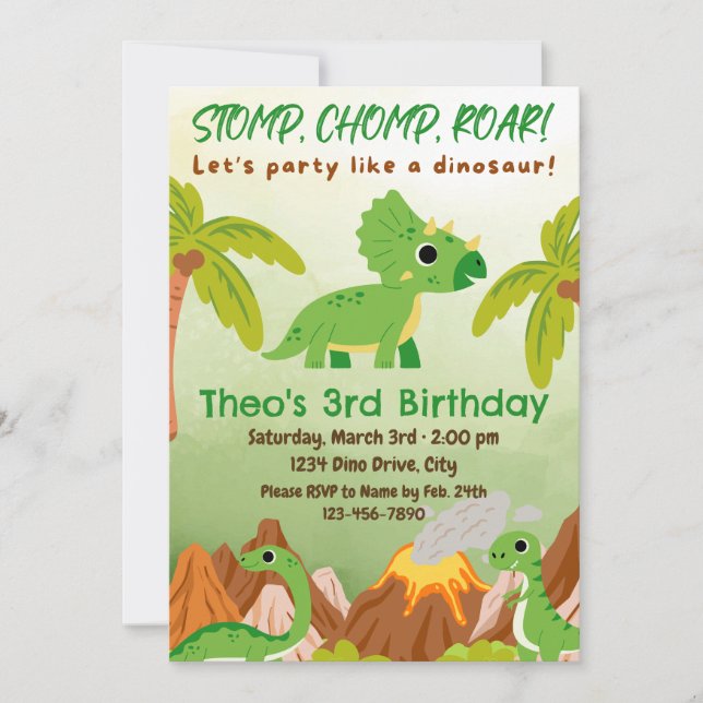 Triceratops Birthday Invitation (Front)