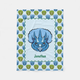 Triceratops Blue and Green Cute Dinosaur Pattern Fleece Blanket