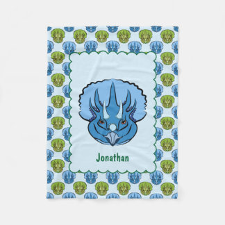 Triceratops Blue and Green Cute Dinosaur Pattern Fleece Blanket