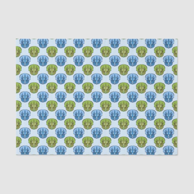 Triceratops Blue and Green Cute Dinosaur Pattern Tissue Paper (Front)