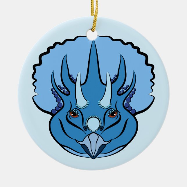 Triceratops Blue Cute Dinosaur Ceramic Tree Decoration (Front)