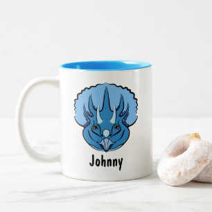 Triceratops Blue Cute Dinosaur Personalised Two-Tone Coffee Mug