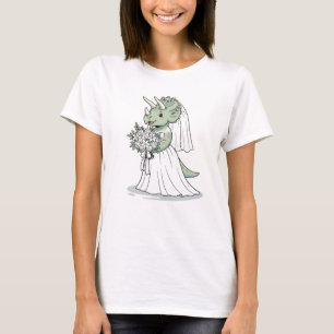 Triceratops Bride Dinosaur White Background Art T-Shirt
