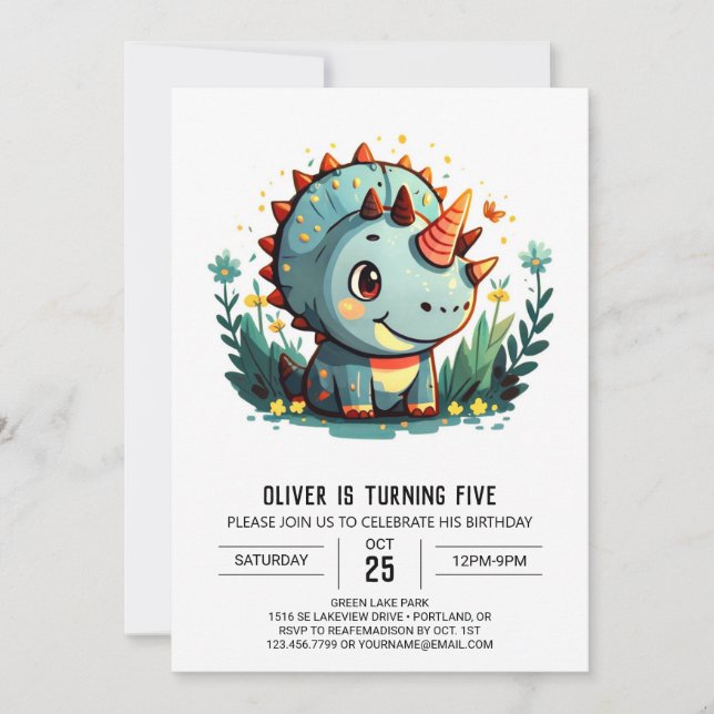 Triceratops Chic Dinosaur Boy Birthday Invitation (Front)