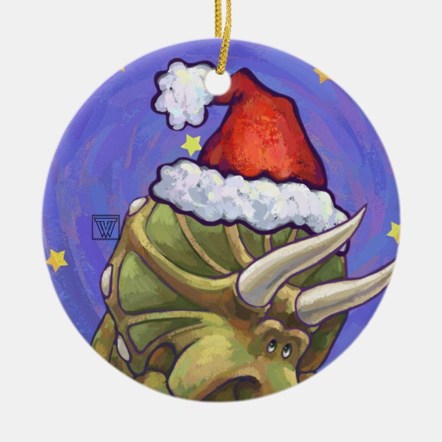 Triceratops Christmas Ceramic Tree Decoration (Front)