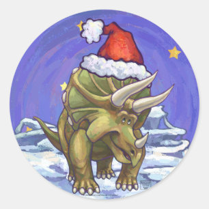 Triceratops Christmas Classic Round Sticker