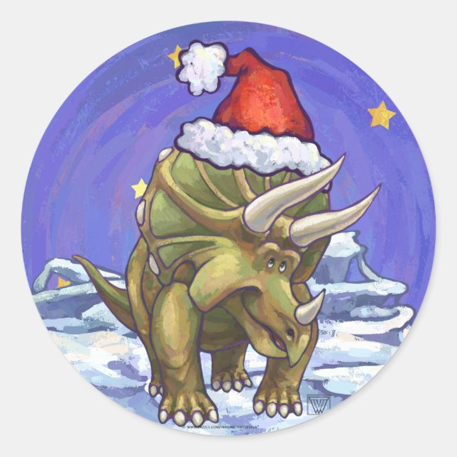 Triceratops Christmas Classic Round Sticker (Front)