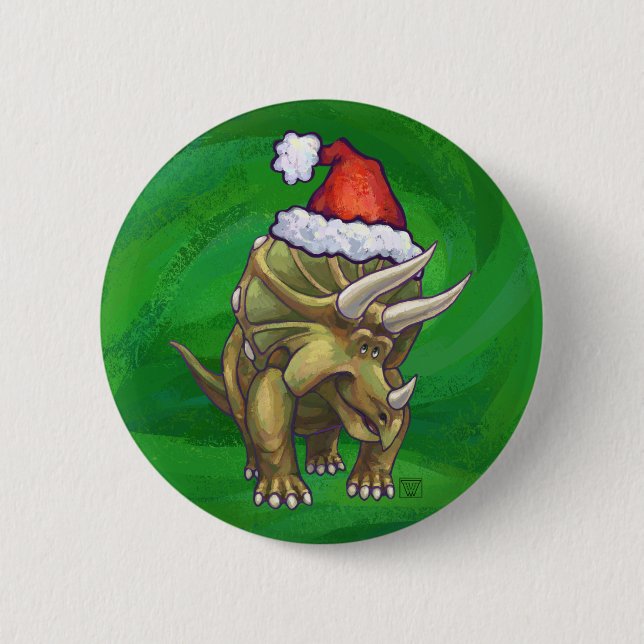 Triceratops Christmas Green 6 Cm Round Badge (Front)
