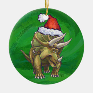 Triceratops Christmas Green Ceramic Tree Decoration