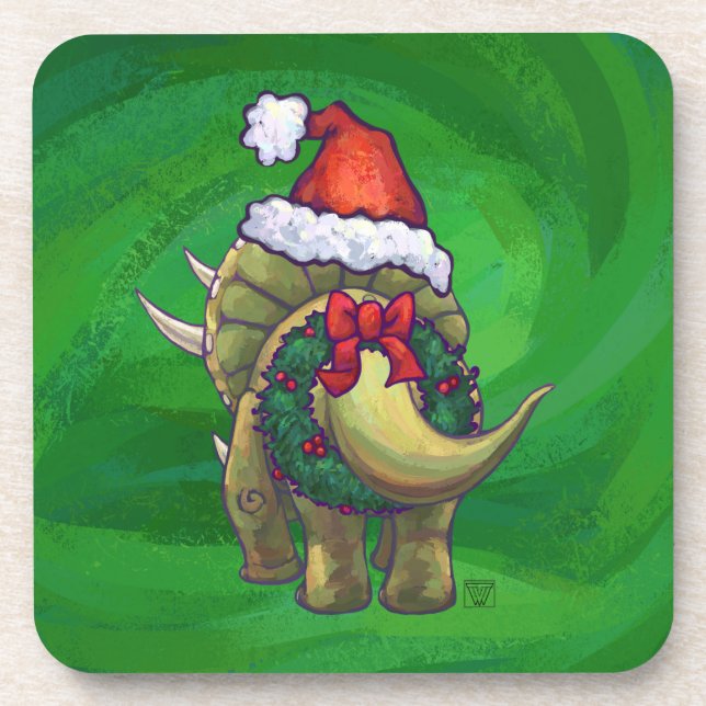 Triceratops Christmas Green Coaster (Front)